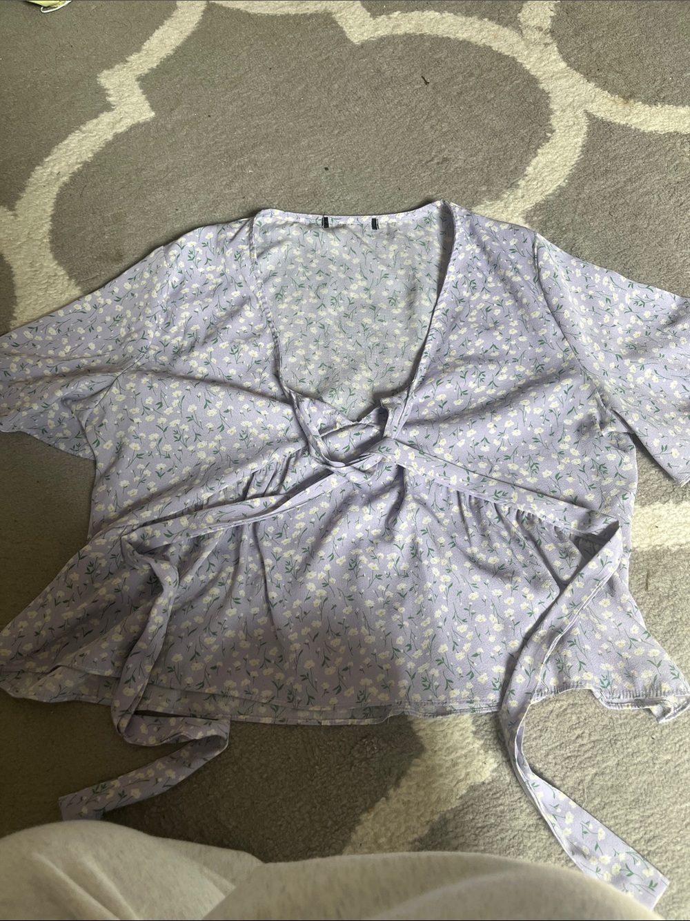 Lavender Floral Tie-Front Women’s Top